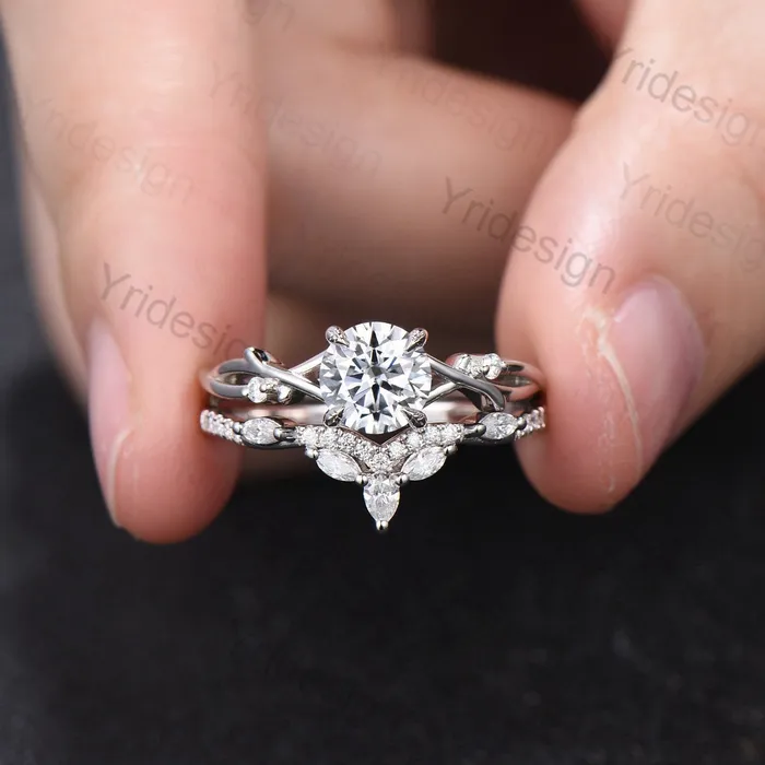 PENFINE Leaf Twig Moissanite Engagement Ring Set Platinum Moissanite Ring Natural Inspired Branch Wedding Ring Set Women Unique Bridal Ring Set Rings PENFINE Leaf Twig Moissanite Engagement Ring Set Platinum Moissanite Ring Natural Inspired Branch Wedding Ring Set Women Unique Bridal Ring Set Rings