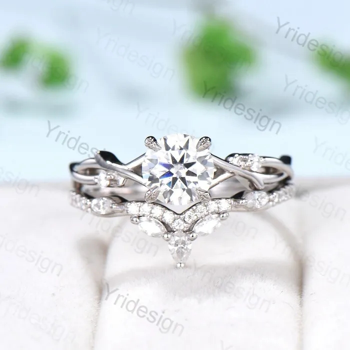 PENFINE Leaf Twig Moissanite Engagement Ring Set Platinum Moissanite Ring Natural Inspired Branch Wedding Ring Set Women Unique Bridal Ring Set Rings PENFINE Leaf Twig Moissanite Engagement Ring Set Platinum Moissanite Ring Natural Inspired Branch Wedding Ring Set Women Unique Bridal Ring Set Rings