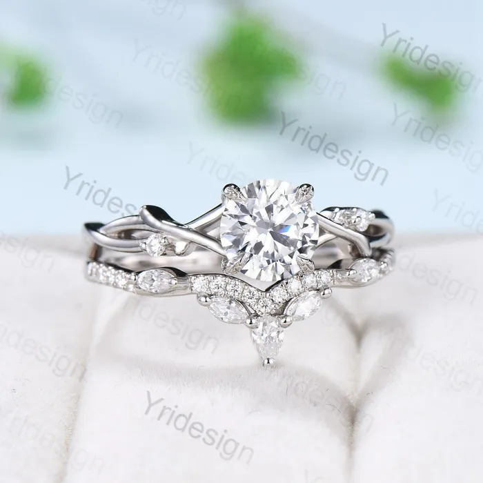 PENFINE Leaf Twig Moissanite Engagement Ring Set Platinum Moissanite Ring Natural Inspired Branch Wedding Ring Set Women Unique Bridal Ring Set Rings PENFINE Leaf Twig Moissanite Engagement Ring Set Platinum Moissanite Ring Natural Inspired Branch Wedding Ring Set Women Unique Bridal Ring Set Rings