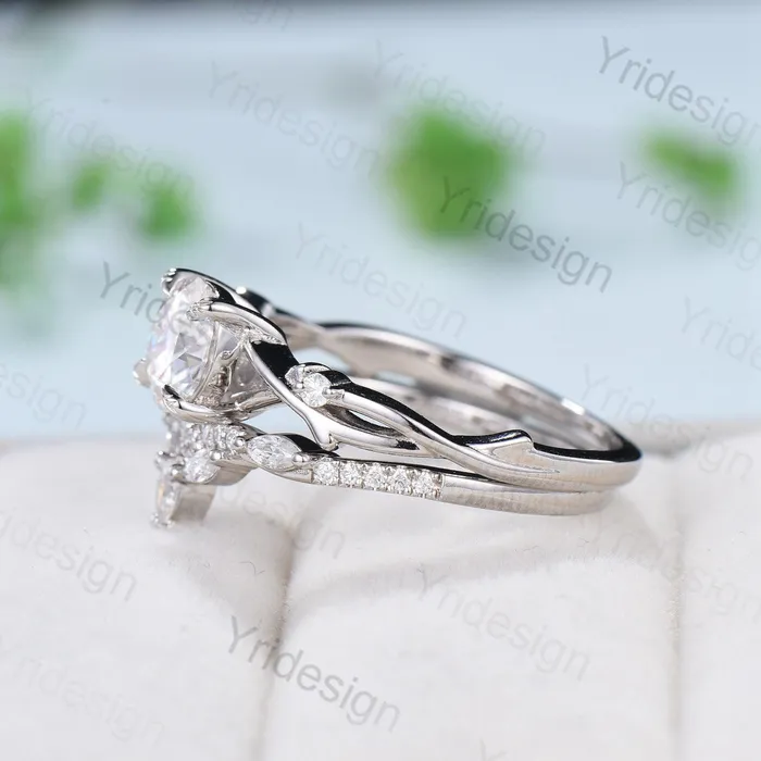 PENFINE Leaf Twig Moissanite Engagement Ring Set Platinum Moissanite Ring Natural Inspired Branch Wedding Ring Set Women Unique Bridal Ring Set Rings PENFINE Leaf Twig Moissanite Engagement Ring Set Platinum Moissanite Ring Natural Inspired Branch Wedding Ring Set Women Unique Bridal Ring Set Rings