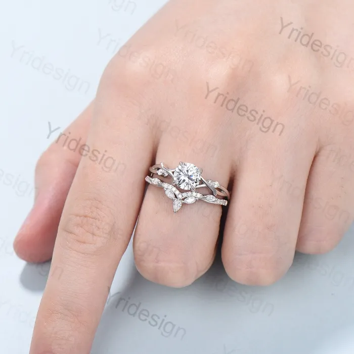 PENFINE Leaf Twig Moissanite Engagement Ring Set Platinum Moissanite Ring Natural Inspired Branch Wedding Ring Set Women Unique Bridal Ring Set Rings PENFINE Leaf Twig Moissanite Engagement Ring Set Platinum Moissanite Ring Natural Inspired Branch Wedding Ring Set Women Unique Bridal Ring Set Rings