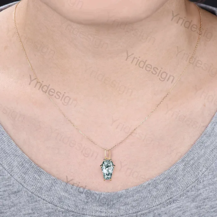 PENFINE Necklaces Coffin natural moss agate necklace solid 14k 18k rose gold vintage unique Personalized pendant anniversary bridal gift for women PENFINE Necklaces Coffin natural moss agate necklace solid 14k 18k rose gold vintage unique Personalized pendant anniversary bridal gift for women