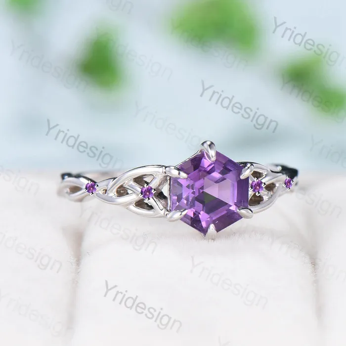 PENFINE Rings Unique Celtic Love Knot Amethyst Engagement Ring Vintage Norse Viking Purple Stone Cluster Wedding Ring For Women Handmade Promise Ring PENFINE Rings Unique Celtic Love Knot Amethyst Engagement Ring Vintage Norse Viking Purple Stone Cluster Wedding Ring For Women Handmade Promise Ring