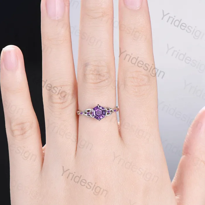PENFINE Rings Unique Celtic Love Knot Amethyst Engagement Ring Vintage Norse Viking Purple Stone Cluster Wedding Ring For Women Handmade Promise Ring PENFINE Rings Unique Celtic Love Knot Amethyst Engagement Ring Vintage Norse Viking Purple Stone Cluster Wedding Ring For Women Handmade Promise Ring