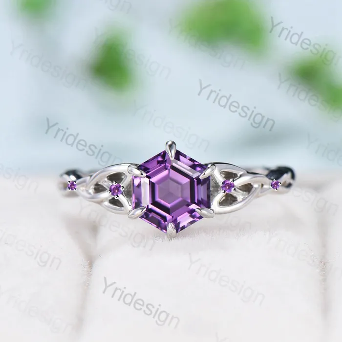 PENFINE Rings Unique Celtic Love Knot Amethyst Engagement Ring Vintage Norse Viking Purple Stone Cluster Wedding Ring For Women Handmade Promise Ring PENFINE Rings Unique Celtic Love Knot Amethyst Engagement Ring Vintage Norse Viking Purple Stone Cluster Wedding Ring For Women Handmade Promise Ring