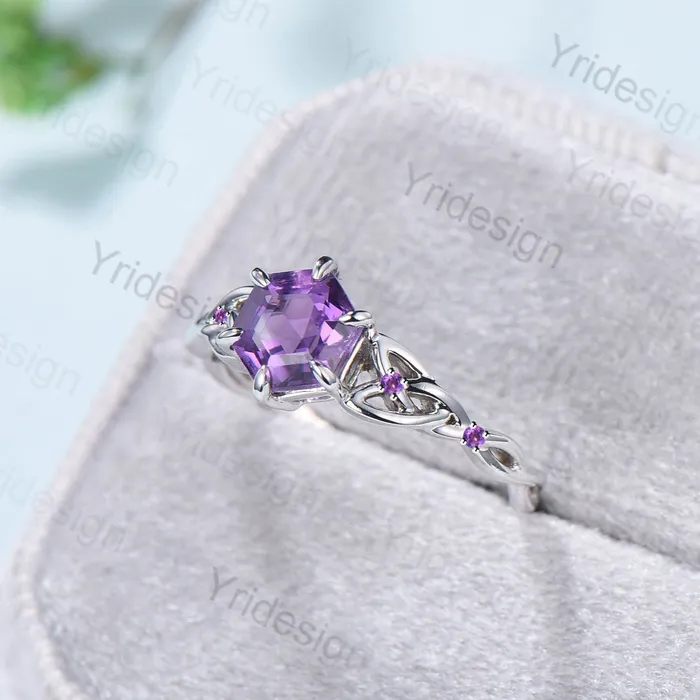 PENFINE Rings Unique Celtic Love Knot Amethyst Engagement Ring Vintage Norse Viking Purple Stone Cluster Wedding Ring For Women Handmade Promise Ring PENFINE Rings Unique Celtic Love Knot Amethyst Engagement Ring Vintage Norse Viking Purple Stone Cluster Wedding Ring For Women Handmade Promise Ring