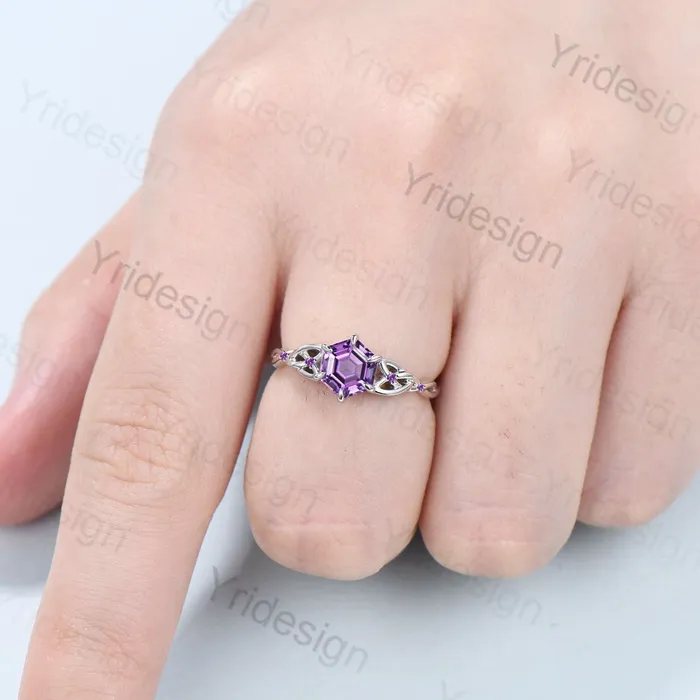 PENFINE Rings Unique Celtic Love Knot Amethyst Engagement Ring Vintage Norse Viking Purple Stone Cluster Wedding Ring For Women Handmade Promise Ring PENFINE Rings Unique Celtic Love Knot Amethyst Engagement Ring Vintage Norse Viking Purple Stone Cluster Wedding Ring For Women Handmade Promise Ring