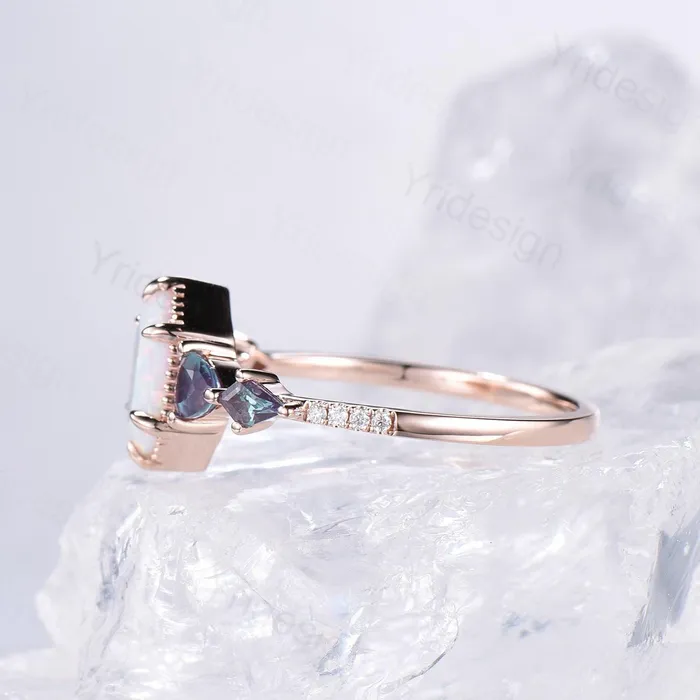 PENFINE Rings Vintage long hexagon opal engagement ring rose gold triangle kite alexandrite fire opal wedding ring rose gold October birthstone ring gift PENFINE Rings Vintage long hexagon opal engagement ring rose gold triangle kite alexandrite fire opal wedding ring rose gold October birthstone ring gift