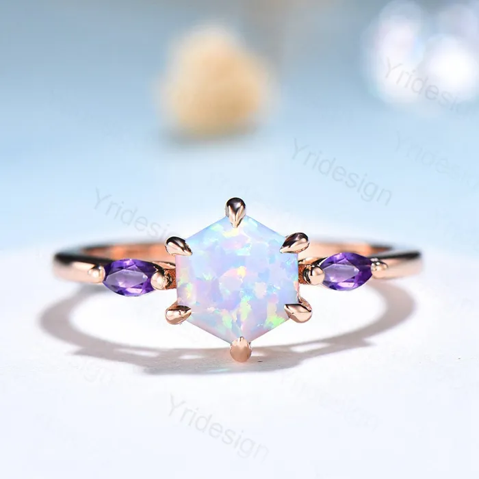 PENFINE Solitaire Opal engagement ring six Prongs Marquise cut Amethyst ring for women vintage three stone art deco amethyst bridal ring gifts Rings PENFINE Solitaire Opal engagement ring six Prongs Marquise cut Amethyst ring for women vintage three stone art deco amethyst bridal ring gifts Rings