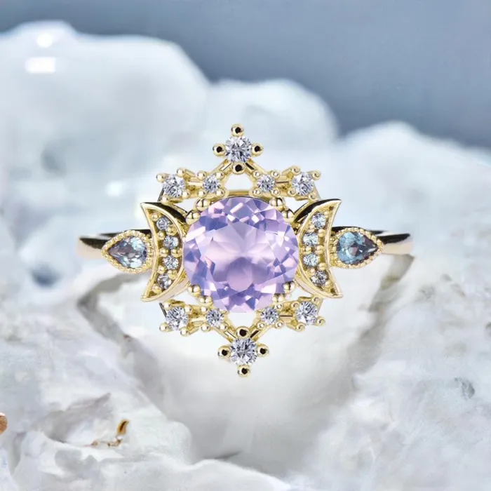 PENFINE Vintage Lavender Amethyst Engagement Ring Fancy Crescent Moon Alexandrite Wedding Ring Galaxy Star Art Deco Anniversary Ring Gift for Women Rings PENFINE Vintage Lavender Amethyst Engagement Ring Fancy Crescent Moon Alexandrite Wedding Ring Galaxy Star Art Deco Anniversary Ring Gift for Women Rings