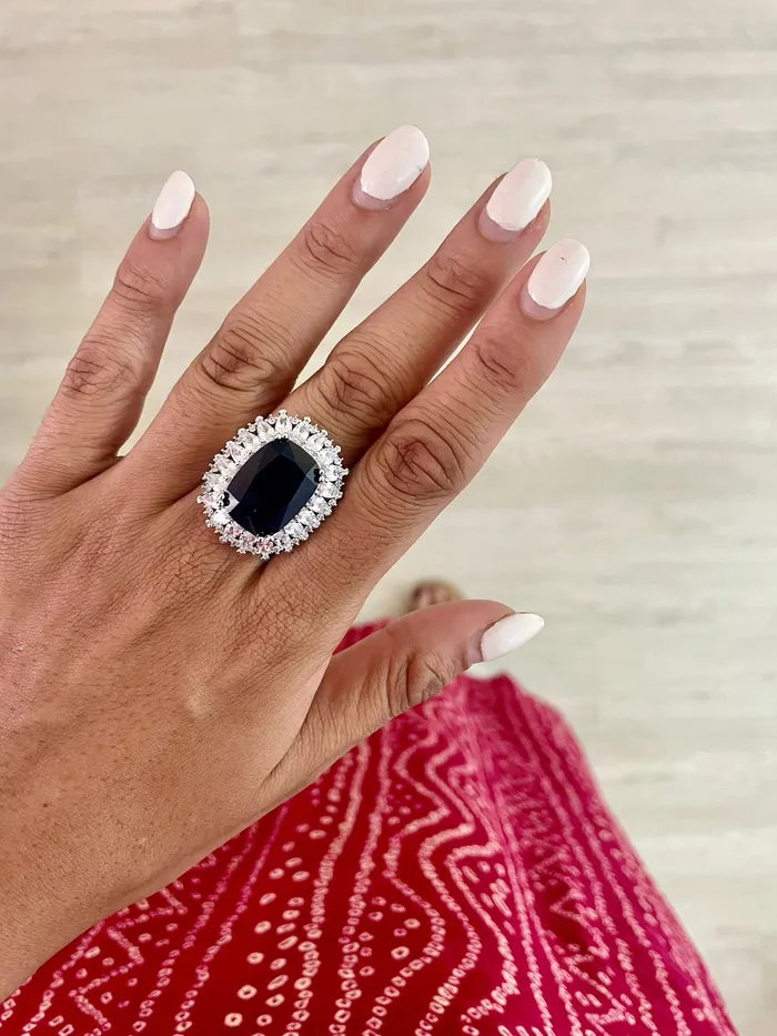 PRERTO ECOMMERCE PRIVATE LIMITED Elliptical Sapphire Dimonte Ring Rings