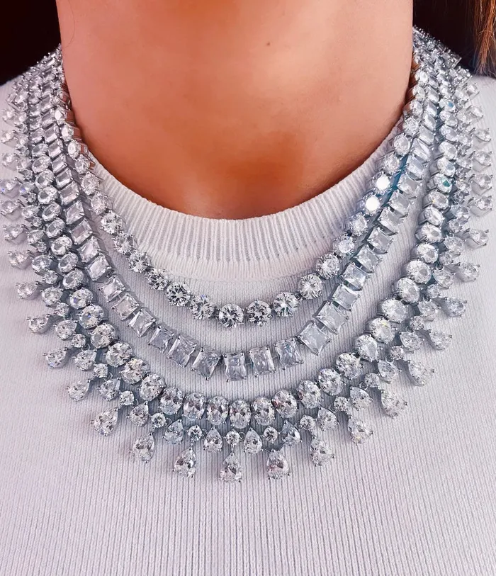 PRERTO ECOMMERCE PRIVATE LIMITED Necklaces Maharani Megan Dimonte 4 Layer Diamonte Necklace Set Necklace Earrings