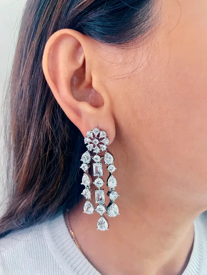 PRERTO ECOMMERCE PRIVATE LIMITED Necklaces Maharani Megan Dimonte 4 Layer Diamonte Necklace Set Necklace Earrings