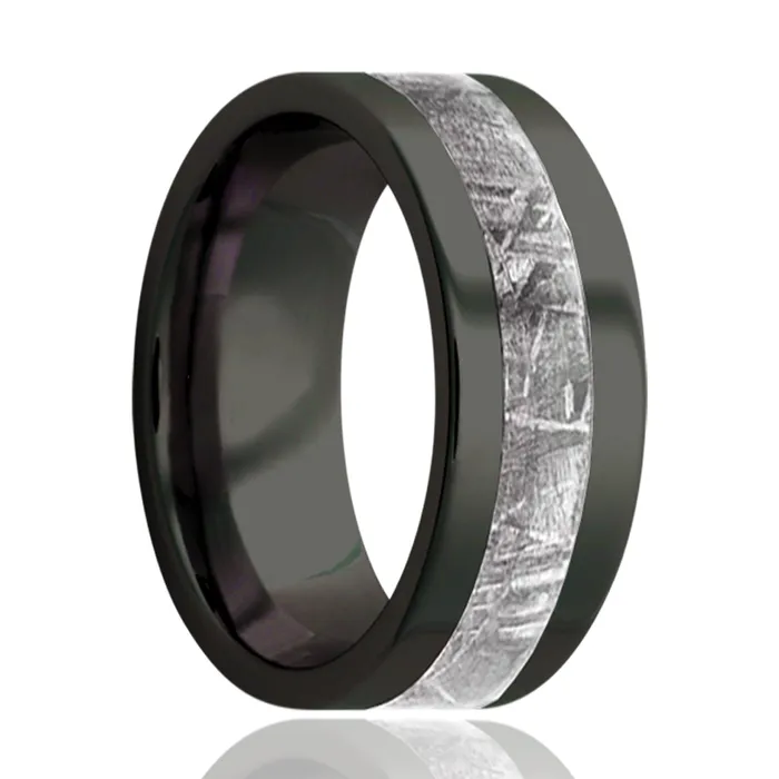 Rings HEAVY STONE RINGS 8mm Zirconium pipe cut meteorite inlay ring
