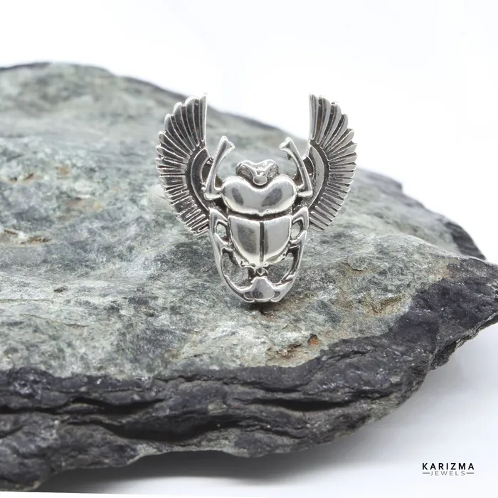 Rings Karizma Jewels 925 Sterling Silver Oxidized Unisex Scarab Ring