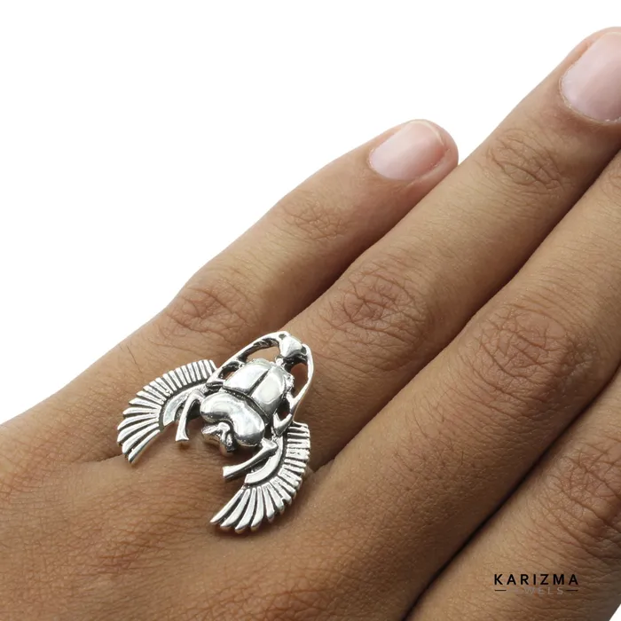 Rings Karizma Jewels 925 Sterling Silver Oxidized Unisex Scarab Ring