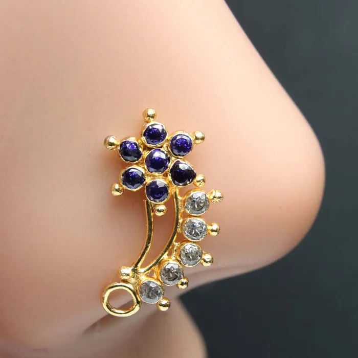 Rings Karizma Jewels Big Statement Indian Women Gold Plated Nose Stud CZ Twisted nose ring 22g Rings Karizma Jewels Big Statement Indian Women Gold Plated Nose Stud CZ Twisted nose ring 22g