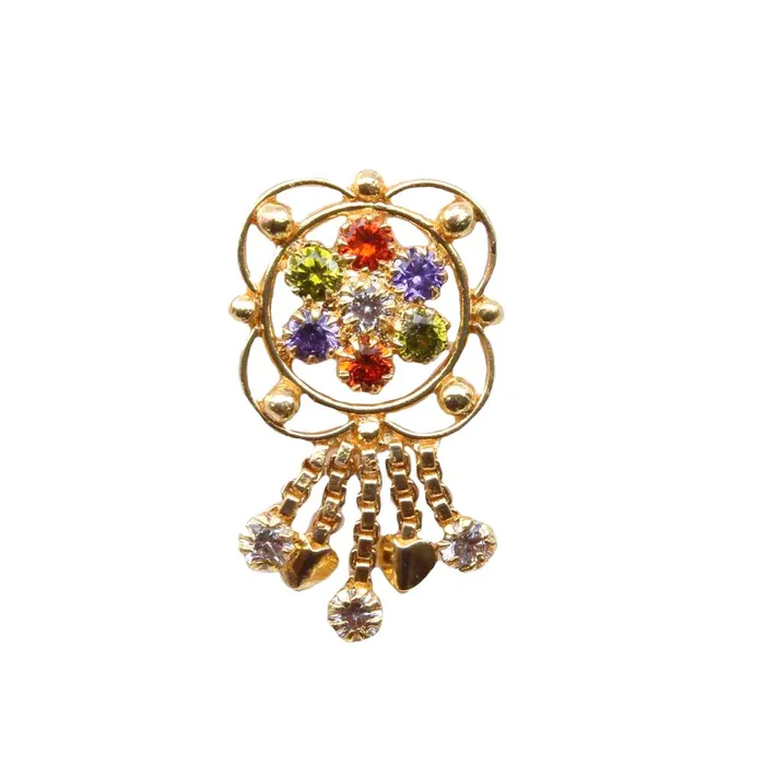 Rings Karizma Jewels Ethnic Big Indian Dangle Nose ring Multicolor CZ Twist Piercing nose ring 22g