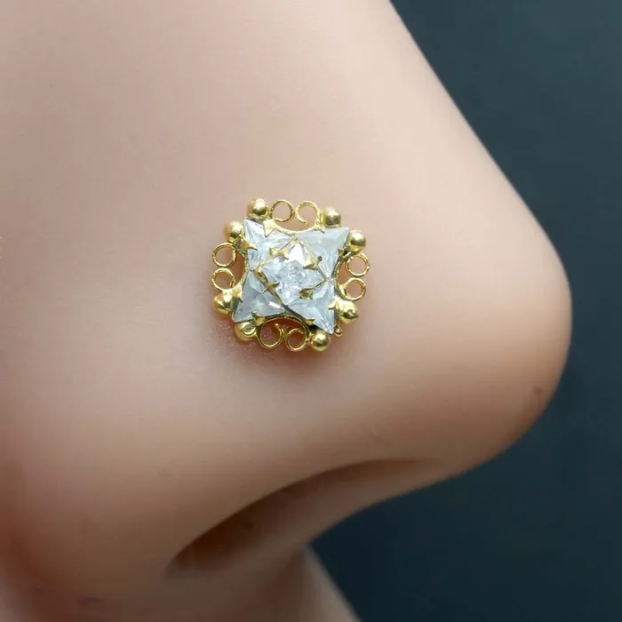 Rings Karizma Jewels Floral Gold Plated Nose Stud White CZ Twisted nose ring 24g Rings Karizma Jewels Floral Gold Plated Nose Stud White CZ Twisted nose ring 24g