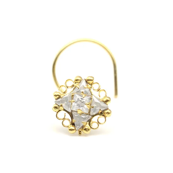 Rings Karizma Jewels Floral Gold Plated Nose Stud White CZ Twisted nose ring 24g