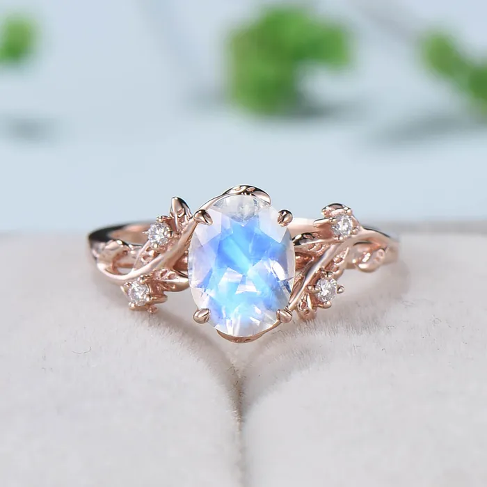 Rings PENFINE Rainbow blue moonstone ring Nature Inspired Leaf moonstone gold wedding ring set twig engagement ring vintage unique promise ring for women Rings PENFINE Rainbow blue moonstone ring Nature Inspired Leaf moonstone gold wedding ring set twig engagement ring vintage unique promise ring for women