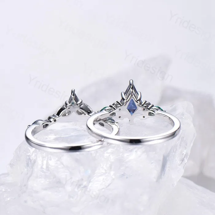 Rings PENFINE Vintage Rainbow mystic topaz engagement ring set kite cut art deco pear emerald alexandrite wedding ring set for women Art deco bridal set Rings PENFINE Vintage Rainbow mystic topaz engagement ring set kite cut art deco pear emerald alexandrite wedding ring set for women Art deco bridal set