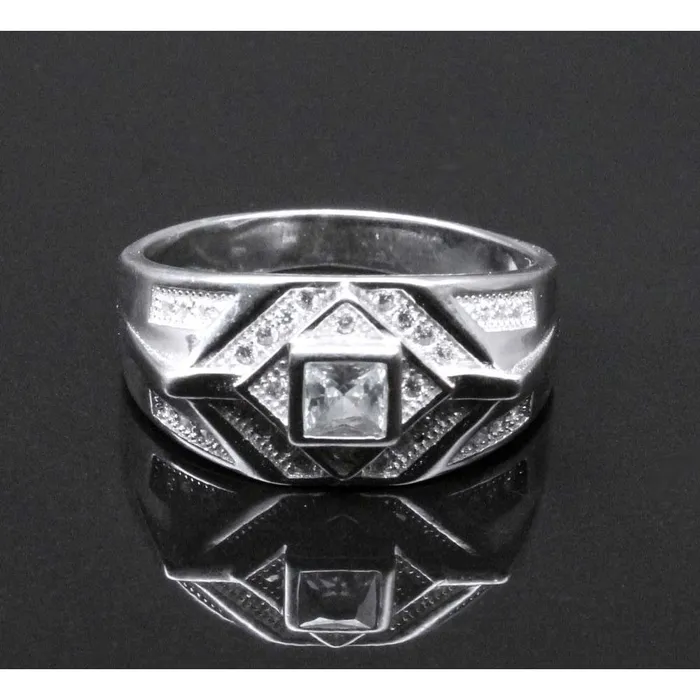 Rings Real Solid Silver Mens Ring CZ Studded Platinum Finish Karizma Jewels