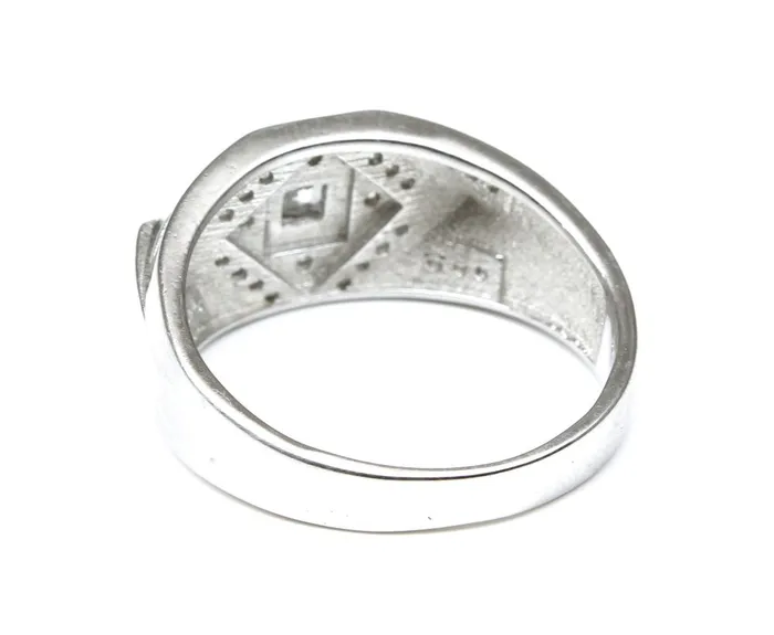 Rings Real Solid Silver Mens Ring CZ Studded Platinum Finish Karizma Jewels