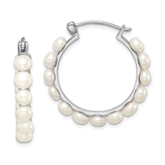 Rings Sterling Silver Rhodiumplated 45mm White FWC Pearl HoopsWBCQE12753 WB Choice Jewelry Rings Sterling Silver Rhodiumplated 45mm White FWC Pearl HoopsWBCQE12753 WB Choice Jewelry