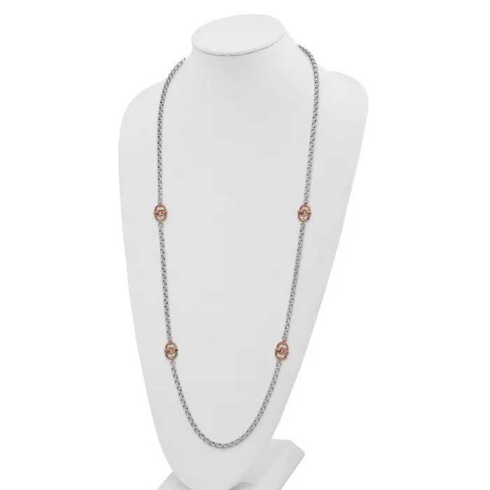 Sterling Silver and Rosetone Polished w1 in ext Fancy NecklaceWBCQG527336 WB Choice Jewelry Necklaces Sterling Silver and Rosetone Polished w1 in ext Fancy NecklaceWBCQG527336 WB Choice Jewelry Necklaces
