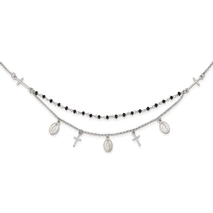 Sterling Silver Black Beaded Cross and Miraculous Medal NecklaceWBCQG5247175 WB Choice Jewelry Necklaces Sterling Silver Black Beaded Cross and Miraculous Medal NecklaceWBCQG5247175 WB Choice Jewelry Necklaces
