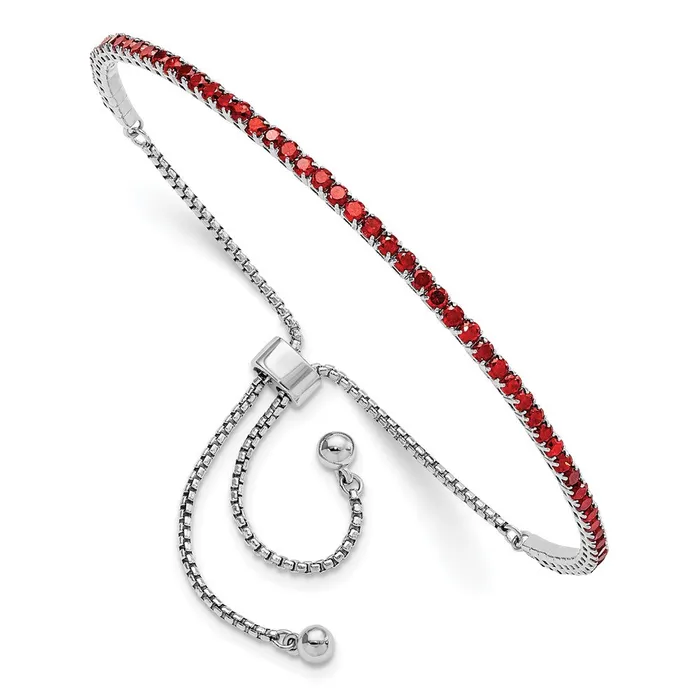 Sterling Silver RhodPlated January Red CZ Adjustable BraceletWBCQG5696JAN WB Choice Jewelry Bracelets Sterling Silver RhodPlated January Red CZ Adjustable BraceletWBCQG5696JAN WB Choice Jewelry Bracelets