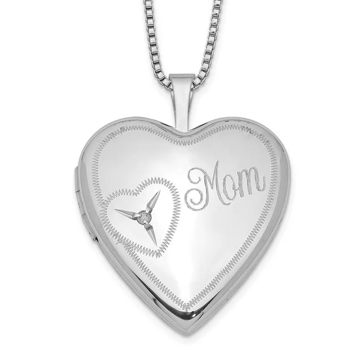Sterling Silver Rhodiumplated 20mm Mom Diamond Heart Locket NecklaceWBCQLS25018 WB Choice Jewelry Necklaces Sterling Silver Rhodiumplated 20mm Mom Diamond Heart Locket NecklaceWBCQLS25018 WB Choice Jewelry Necklaces