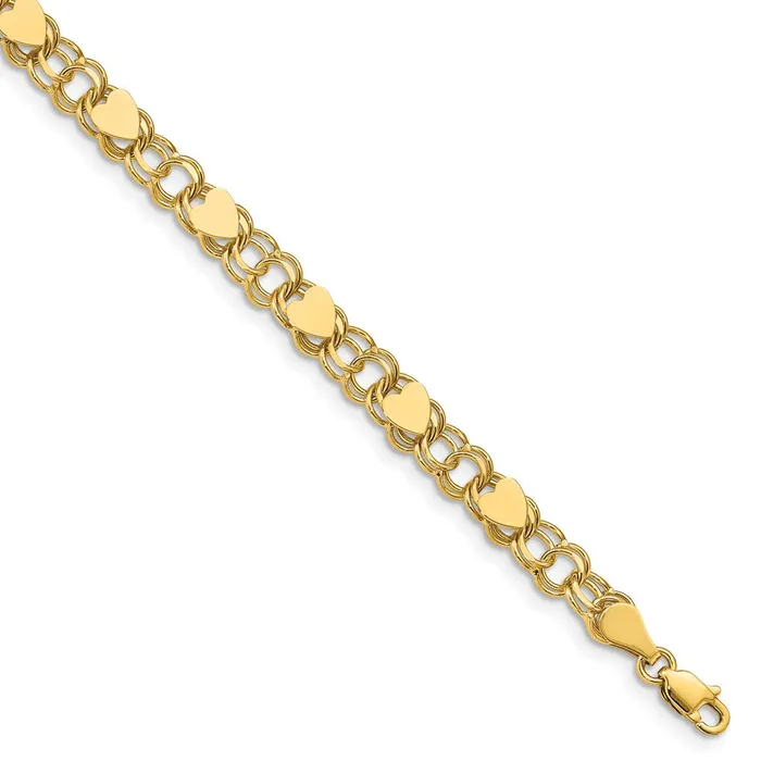 WB Choice Jewelry Bracelets 14k Double Link with Hearts Charm BraceletWBCDO5008 WB Choice Jewelry Bracelets 14k Double Link with Hearts Charm BraceletWBCDO5008