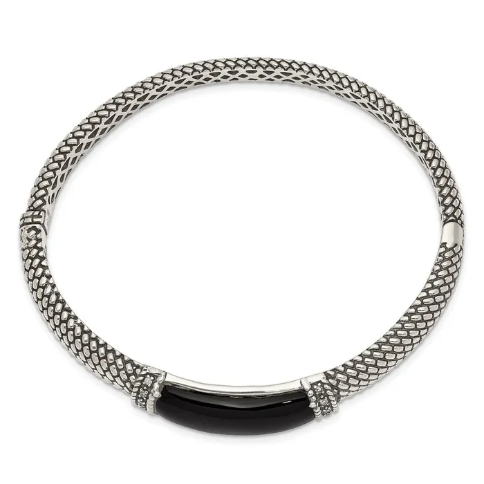 WB Choice Jewelry Bracelets Sterling Silver Onyx 110ct Diamond Bangle BraceletWBCQTC111 WB Choice Jewelry Bracelets Sterling Silver Onyx 110ct Diamond Bangle BraceletWBCQTC111