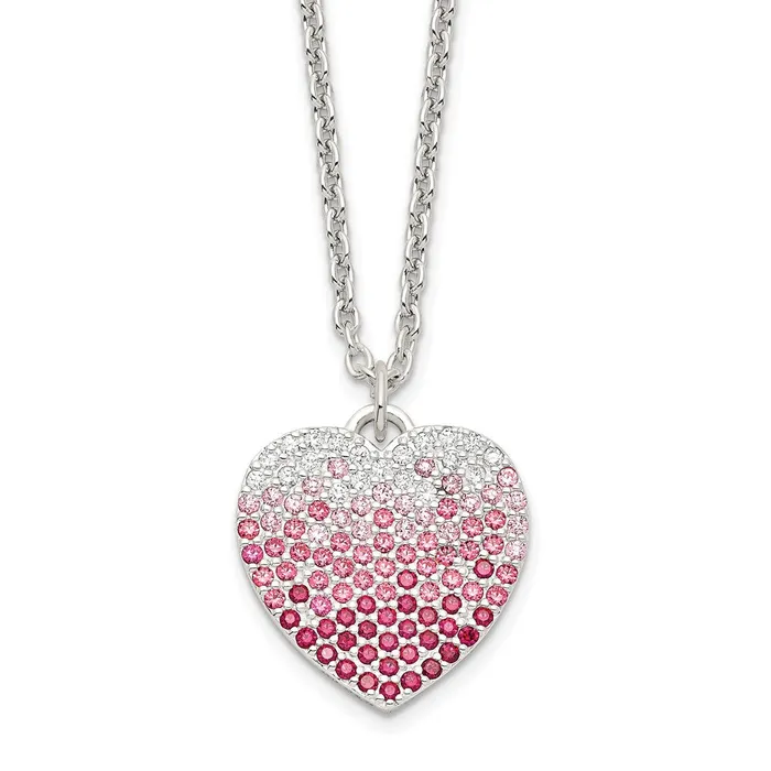WB Choice Jewelry Necklaces Sterling Silver PinkRedClear CZ Heart w2in ext NecklaceWBCQG608518 WB Choice Jewelry Necklaces Sterling Silver PinkRedClear CZ Heart w2in ext NecklaceWBCQG608518