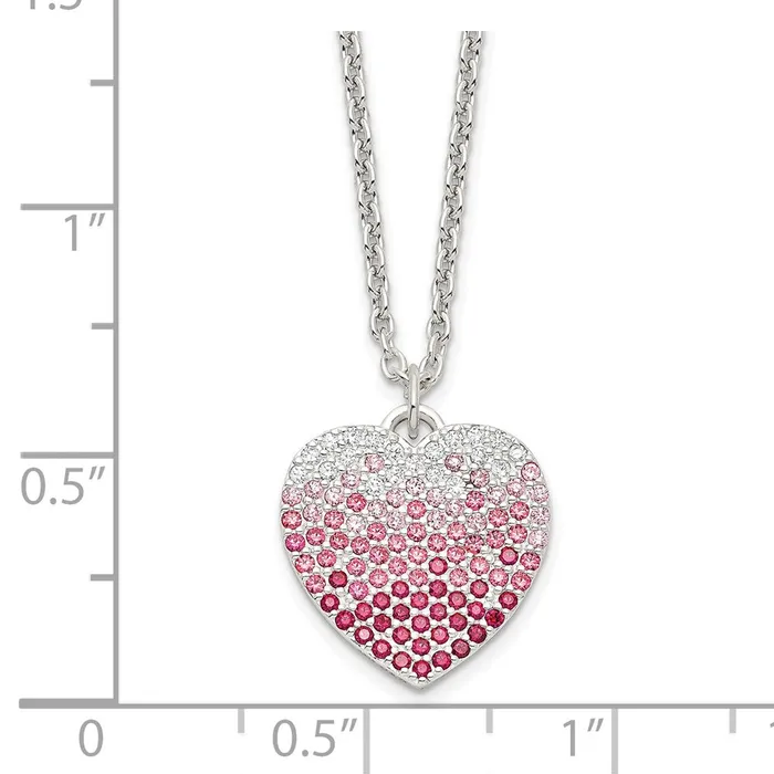 WB Choice Jewelry Necklaces Sterling Silver PinkRedClear CZ Heart w2in ext NecklaceWBCQG608518 WB Choice Jewelry Necklaces Sterling Silver PinkRedClear CZ Heart w2in ext NecklaceWBCQG608518