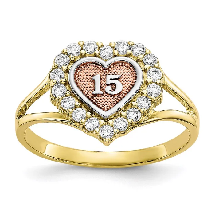 WB Choice Jewelry Rings 10k Twotone Sweet 15 CZ Heart RingWBC10C1220