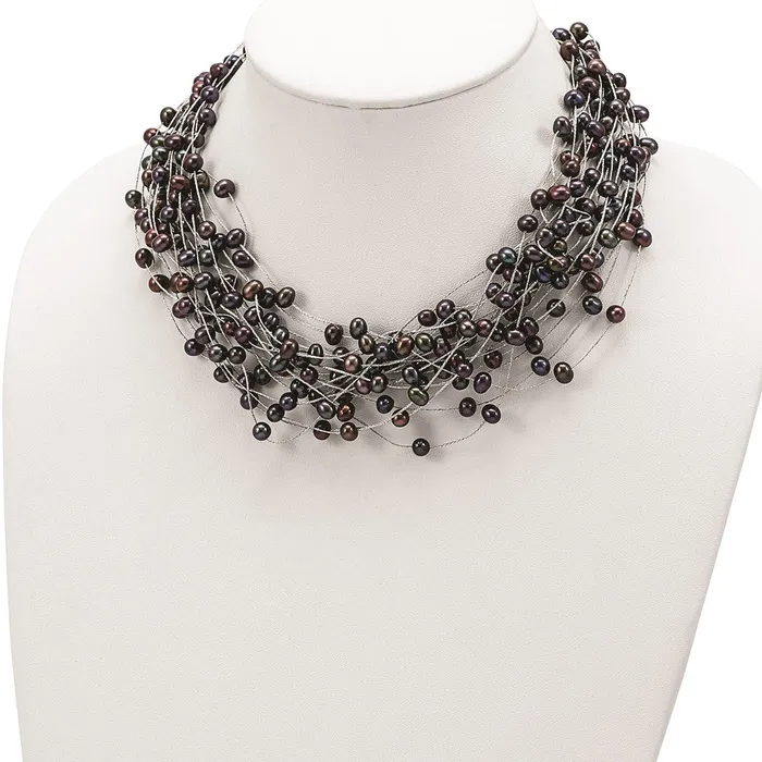 WB Choice Jewelry Rings Sterling Silver Rhodpl 57mm Black Semiround FWC Pearl Multistrand NecklWBCQH563218 WB Choice Jewelry Rings Sterling Silver Rhodpl 57mm Black Semiround FWC Pearl Multistrand NecklWBCQH563218