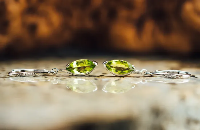 14k White Gold Peridot and Diamond Earrings The Standout Design Earrings