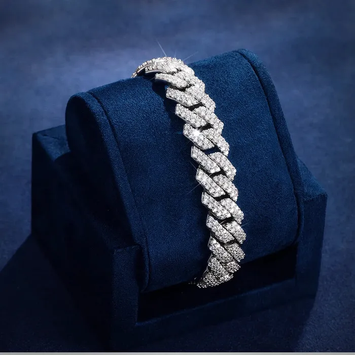 14MM S925 MOISSANITE PRONG CUBAN BRACELET icezeusshop Bracelets
