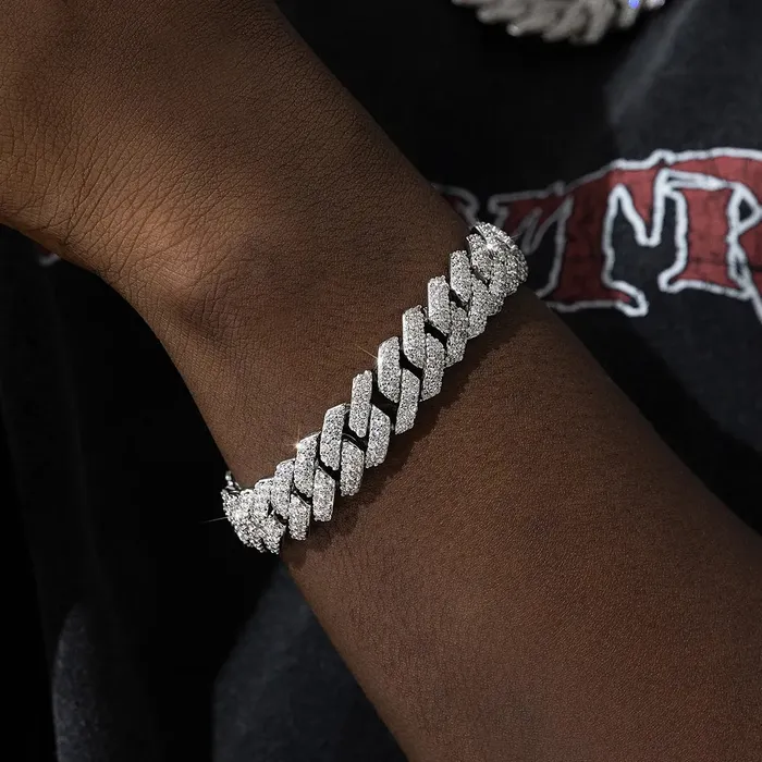 14MM S925 MOISSANITE PRONG CUBAN BRACELET icezeusshop Bracelets