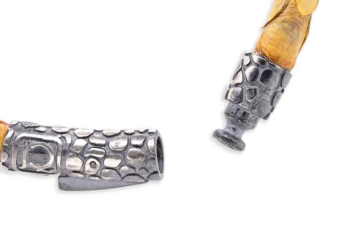 Albert Hern Bracelets Bracelet LivingSkull Men Python Leather Two Bull Skulls