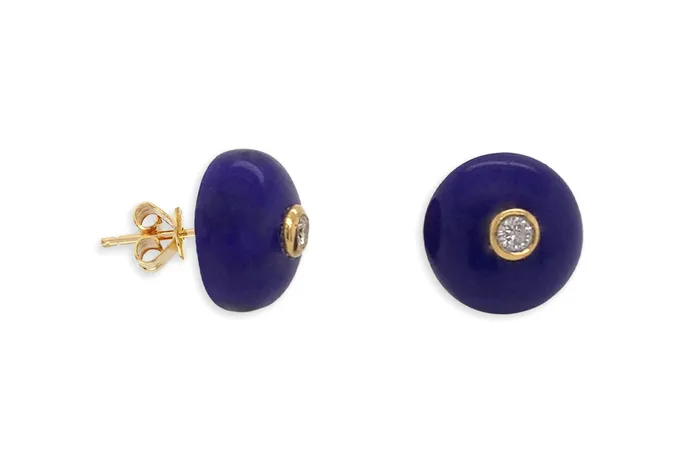Albert Hern Earrings 18kt Gold Lapis Lazuli Studs with Diamonds Earrings