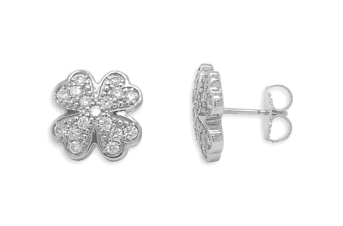 Albert Hern Earrings Earrings 18kt Gold Clovers with Diamonds Studs