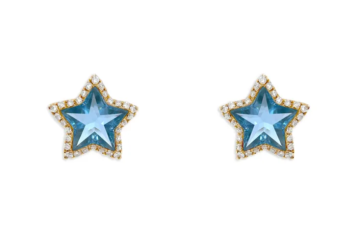 Albert Hern Earrings Earrings 18kt Gold Stars Blue Topaz Diamonds Halo Studs Albert Hern Earrings Earrings 18kt Gold Stars Blue Topaz Diamonds Halo Studs