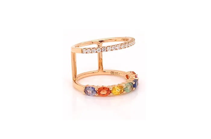 Albert Hern Rings Ring Double 18kt Rose Gold Sapphires Diamonds