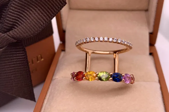 Albert Hern Rings Ring Double 18kt Rose Gold Sapphires Diamonds