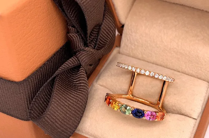 Albert Hern Rings Ring Double 18kt Rose Gold Sapphires Diamonds