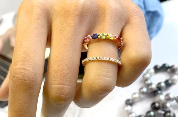 Albert Hern Rings Ring Double 18kt Rose Gold Sapphires Diamonds